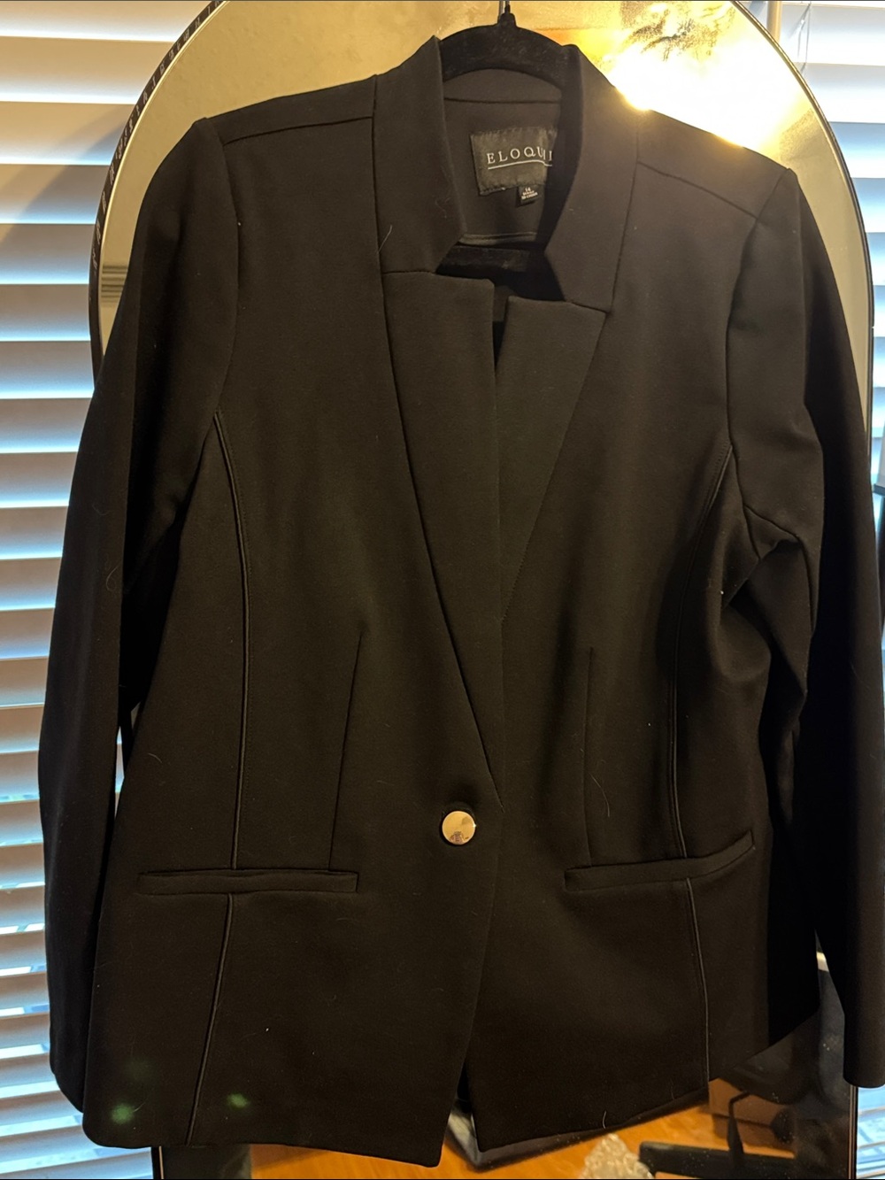 Eloquii Black Tailored Single-Button Blazer with Gold-Tone Accent